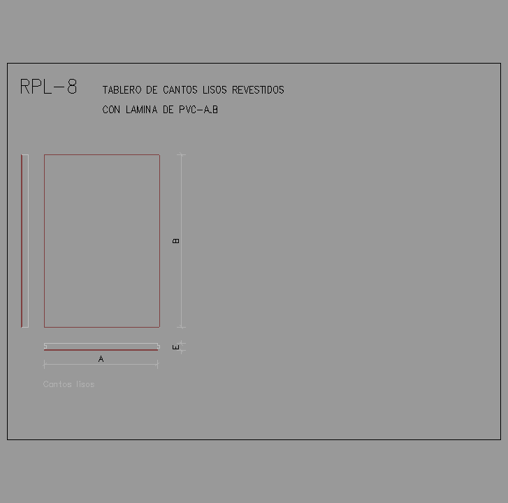 Bloque Autocad Tablero de cantos lisos revestido con lamina de PVC